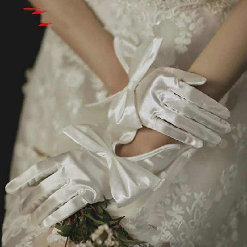 Elegant Pearl Lace Bridal Gloves with Bow Detail - Nuriyya Bridal Accessories LLC