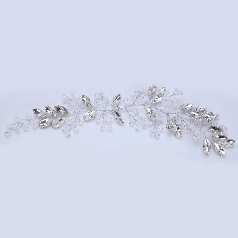 Elegant Crystal Headband for Weddings – White Leaf Bridal Hair Jewelry - Nuriyya Bridal Accessories LLC