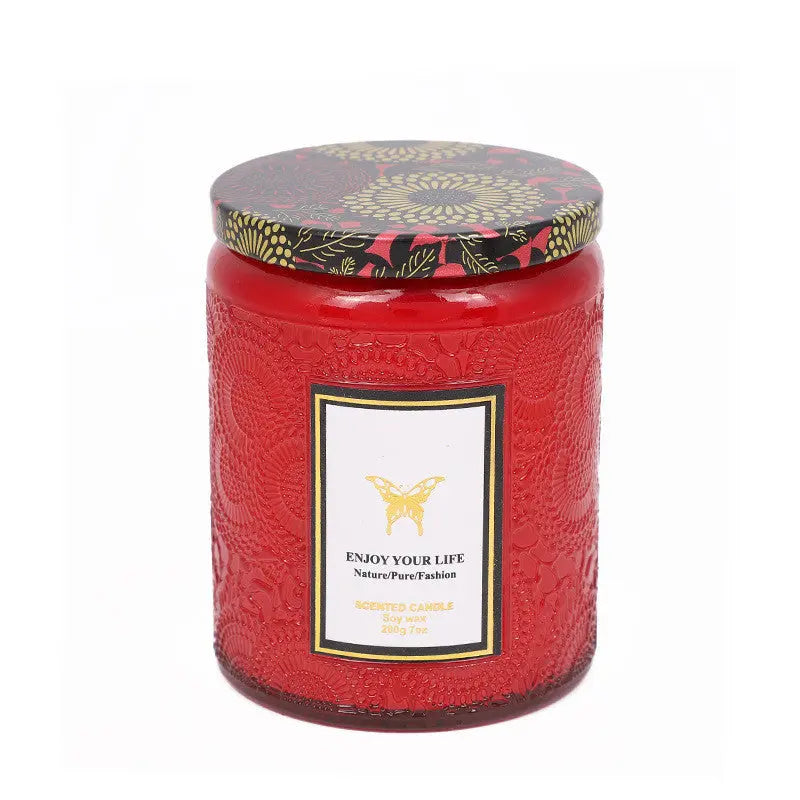 Fragrant Soy Candle in Embossed Glass – Handmade Gift for Aromatherapy - Nuriyya Bridal Accessories LLC