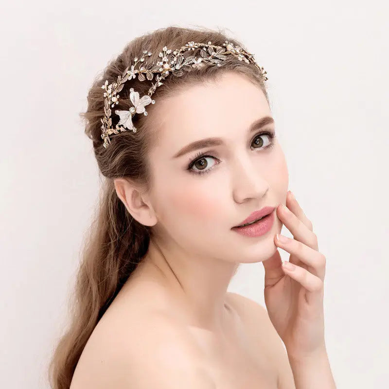 Elegant Vintage Gold Bridal Crown – Pearl Wedding Hair Accessory - Nuriyya Bridal Accessories LLC