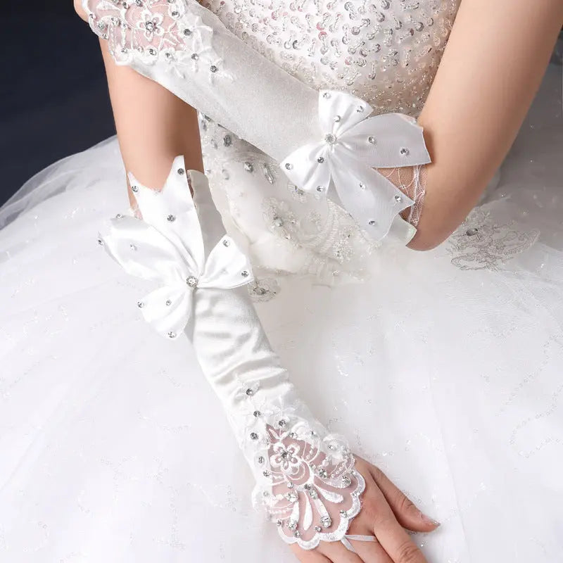 Elegant Bridal Gloves with Hook Finger and Flower Lace Detail - Nuriyya Bridal Accessories LLC