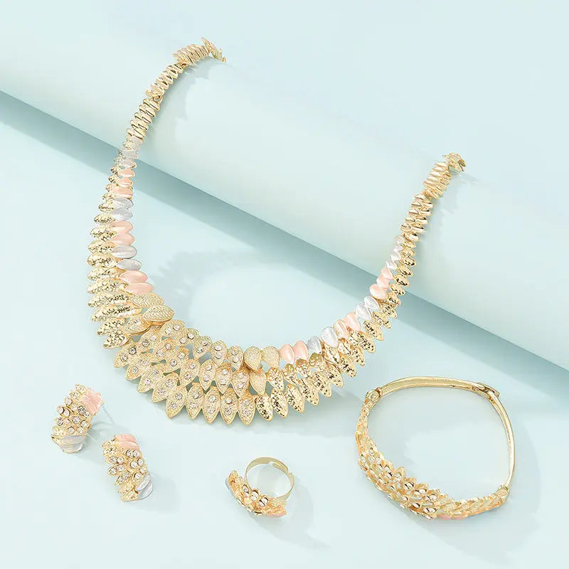 Elegant Gold-Plated Bridal Set – Necklace, Earrings, and Ring - Nuriyya Bridal Accessories LLC