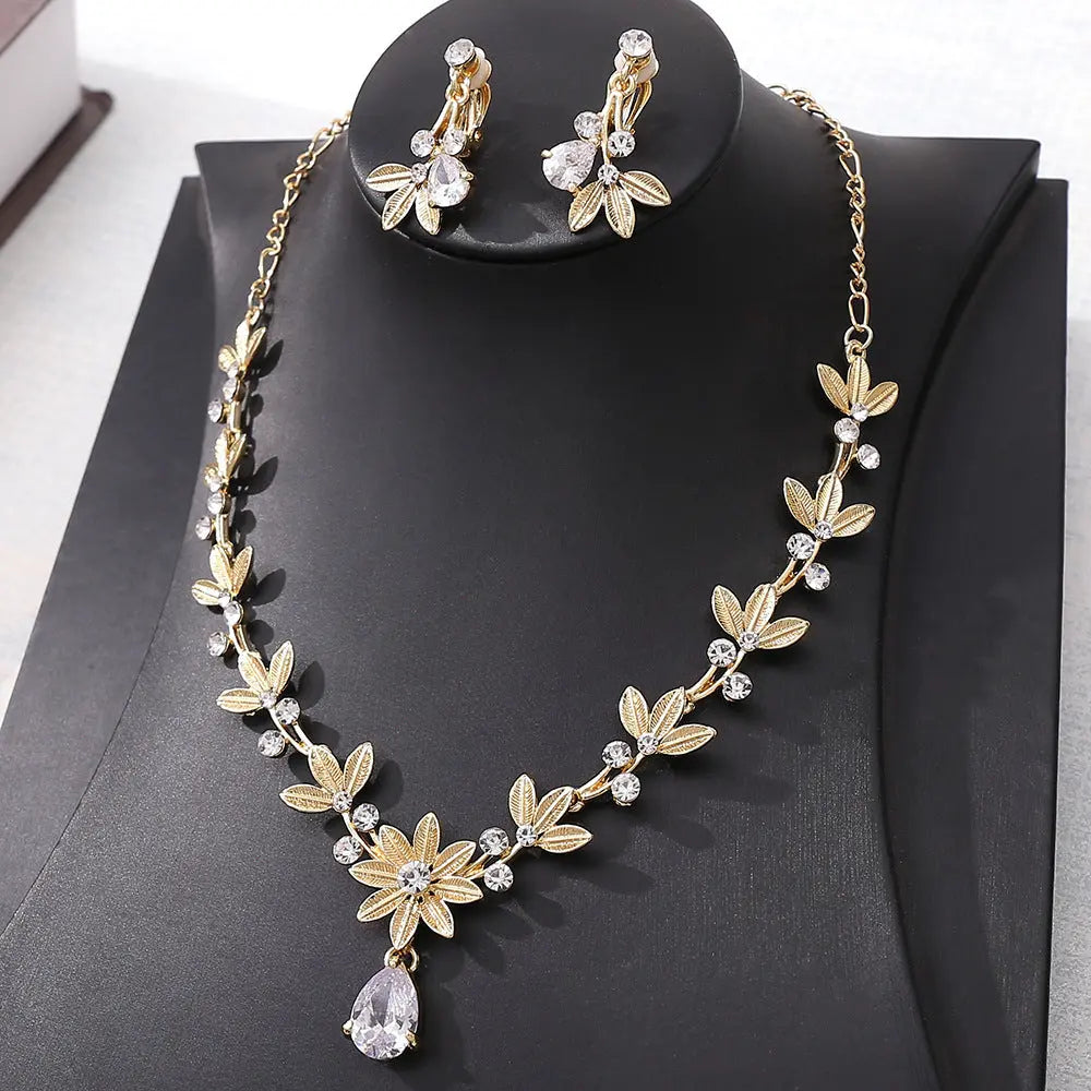 Elegant Zircon Bridal Jewelry Set – Earrings & Necklace - Nuriyya Bridal Accessories LLC