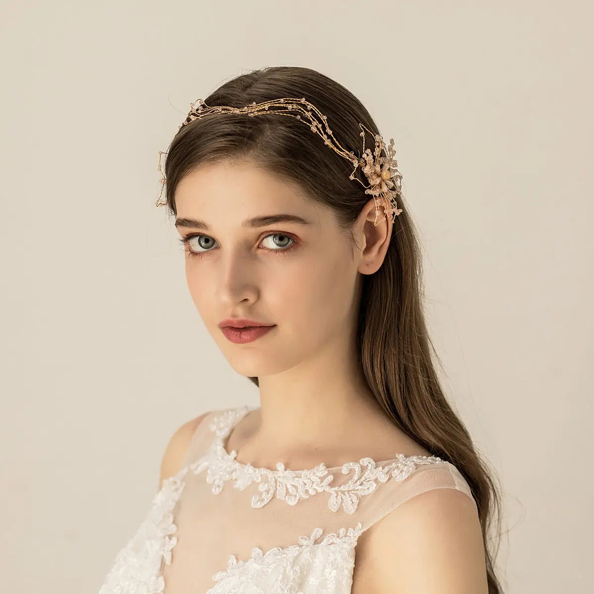 Elegant Gold Bridal Headband with Colorful Porcelain Beads - Nuriyya Bridal Accessories LLC