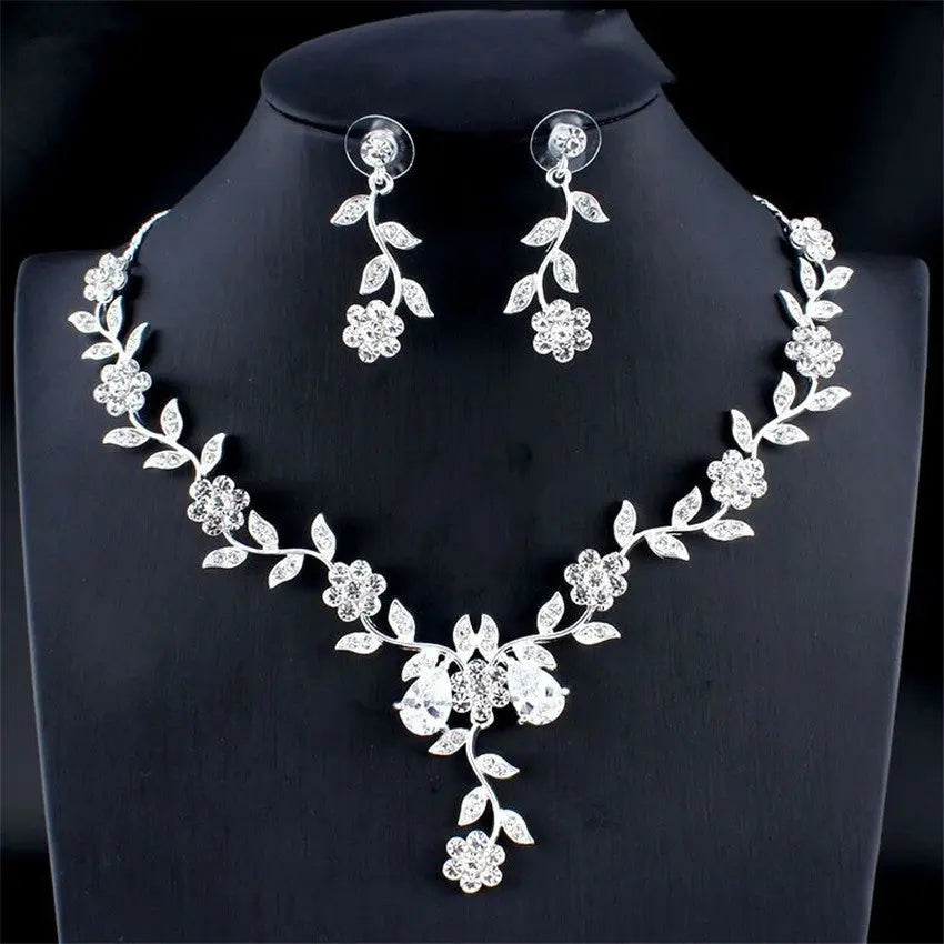 Radiant Golden Zircon Bridal Jewelry Set - Necklace & Earrings for Weddings - Nuriyya Bridal Accessories LLC