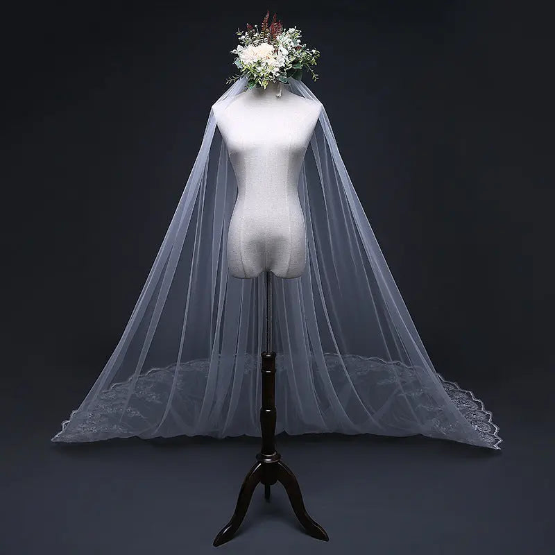 Elegant Mesh Cathedral Bridal Veil – Perfect Wedding Accessory - Nuriyya Bridal Accessories LLC