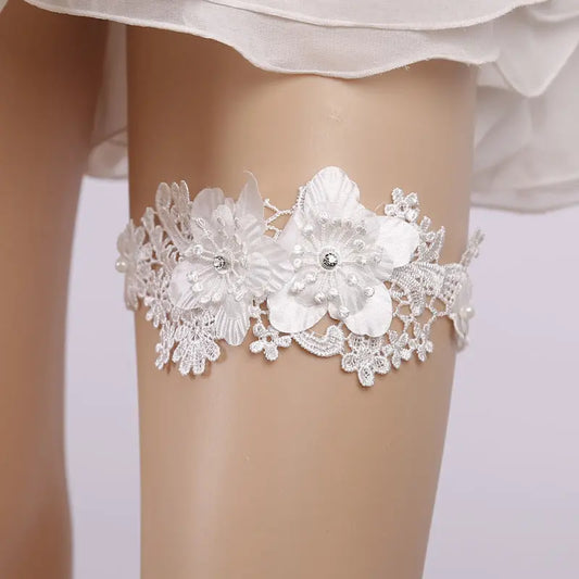 White Lace Rhinestone Bridal Garter – Elegant Wedding Accessory - Nuriyya Bridal Accessories LLC