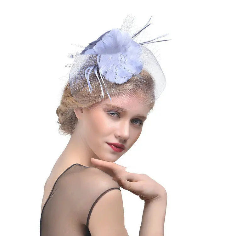 Stylish Feather Hairpin – Bridal Net Yarn Ball Hair Accessory - Nuriyya Bridal Accessories LLC