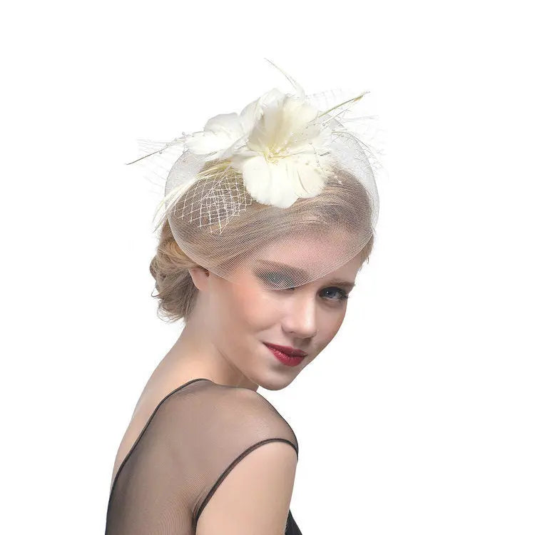 Stylish Feather Hairpin – Bridal Net Yarn Ball Hair Accessory - Nuriyya Bridal Accessories LLC