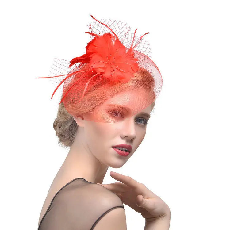 Stylish Feather Hairpin – Bridal Net Yarn Ball Hair Accessory - Nuriyya Bridal Accessories LLC