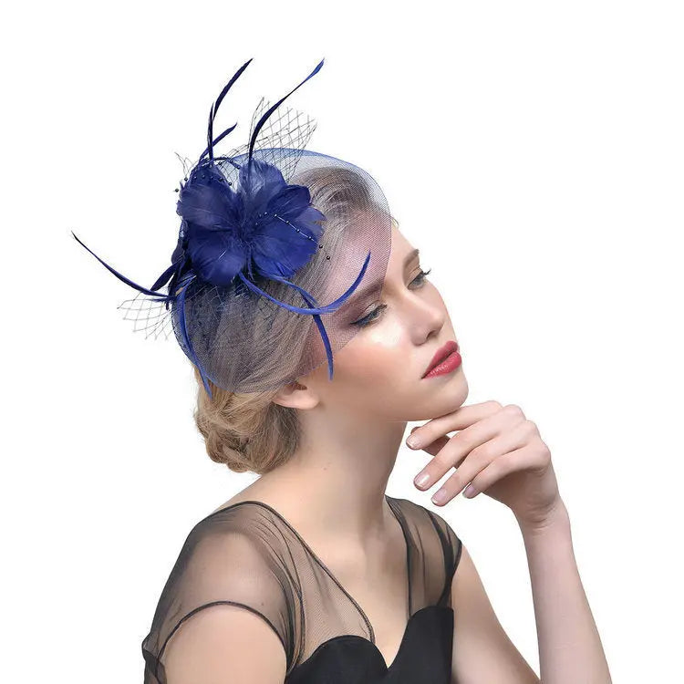 Stylish Feather Hairpin – Bridal Net Yarn Ball Hair Accessory - Nuriyya Bridal Accessories LLC