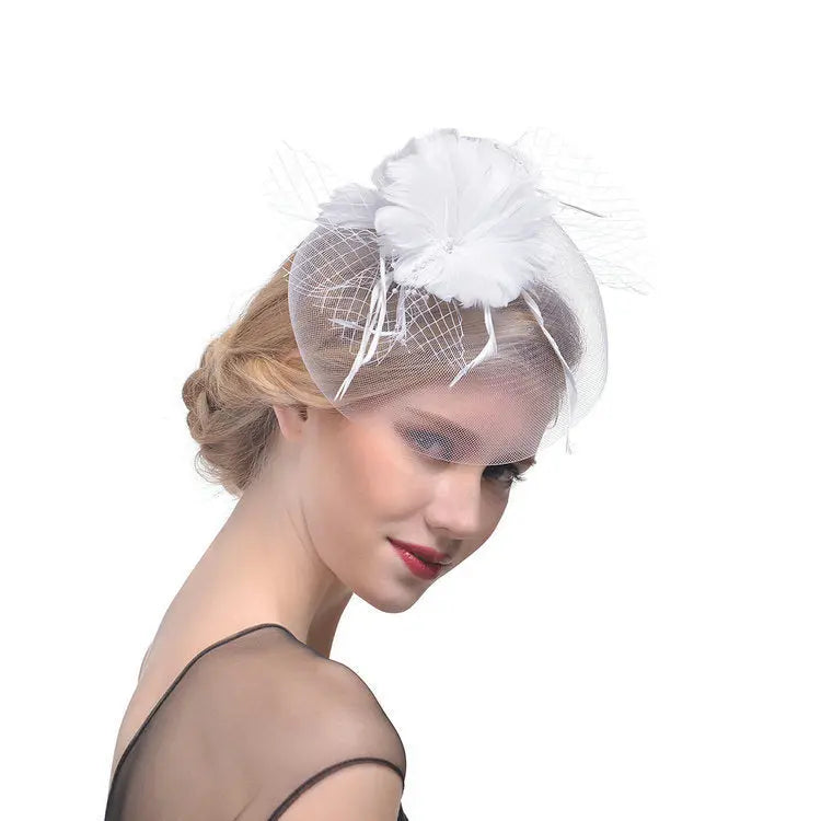 Stylish Feather Hairpin – Bridal Net Yarn Ball Hair Accessory - Nuriyya Bridal Accessories LLC