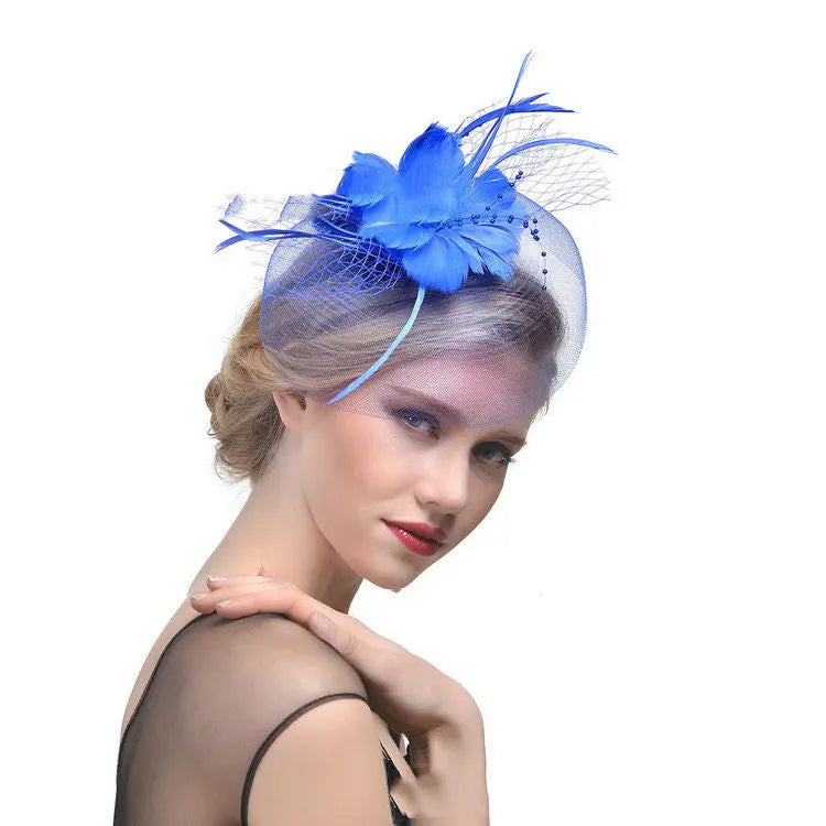 Stylish Feather Hairpin – Bridal Net Yarn Ball Hair Accessory - Nuriyya Bridal Accessories LLC