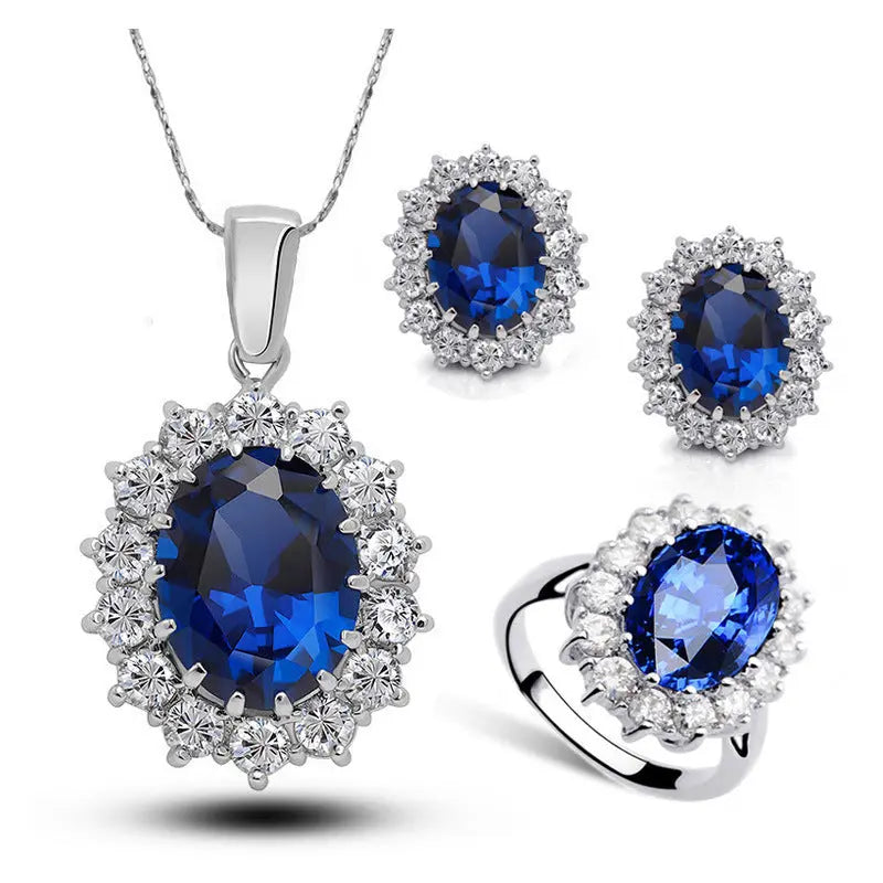 Elegant Crystal Wedding Jewelry Set – Necklace, Earrings, Ring - Nuriyya Bridal Accessories LLC