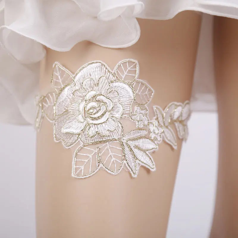 Elegant Handmade Rhinestone Lace Bridal Garter - Wedding Leg Loop - Nuriyya Bridal Accessories LLC