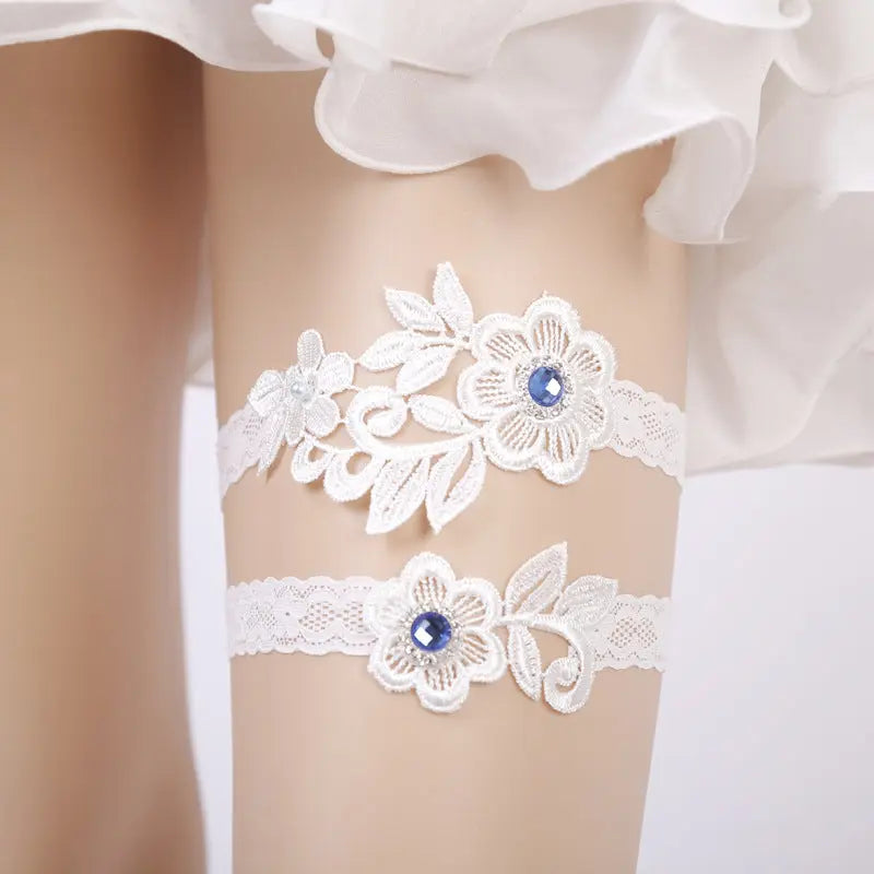 Elegant Handmade Rhinestone Lace Bridal Garter - Wedding Leg Loop - Nuriyya Bridal Accessories LLC