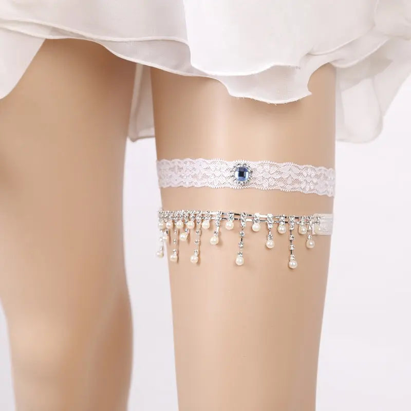 Elegant Handmade Rhinestone Lace Bridal Garter - Wedding Leg Loop - Nuriyya Bridal Accessories LLC