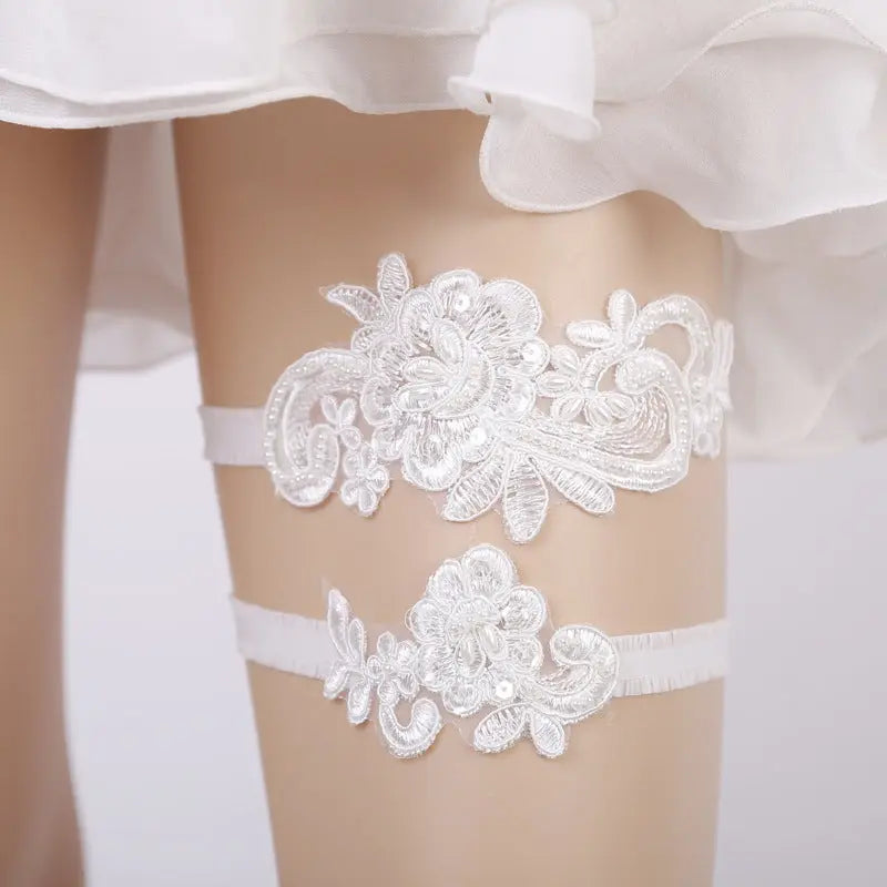 Elegant Handmade Rhinestone Lace Bridal Garter - Wedding Leg Loop - Nuriyya Bridal Accessories LLC