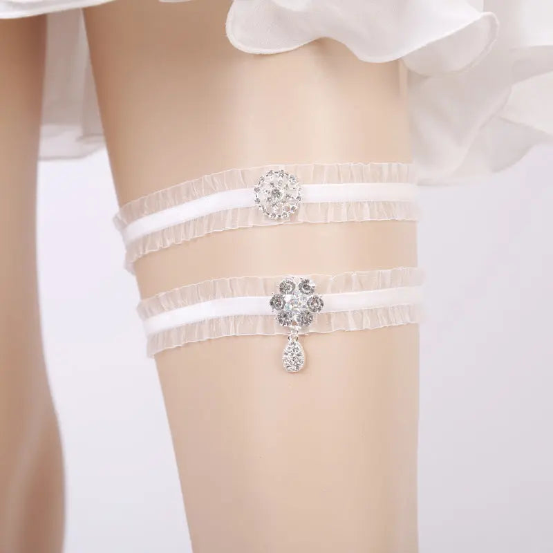 Elegant Handmade Rhinestone Lace Bridal Garter - Wedding Leg Loop - Nuriyya Bridal Accessories LLC