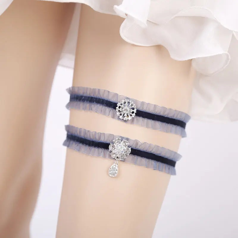 Elegant Handmade Rhinestone Lace Bridal Garter - Wedding Leg Loop - Nuriyya Bridal Accessories LLC