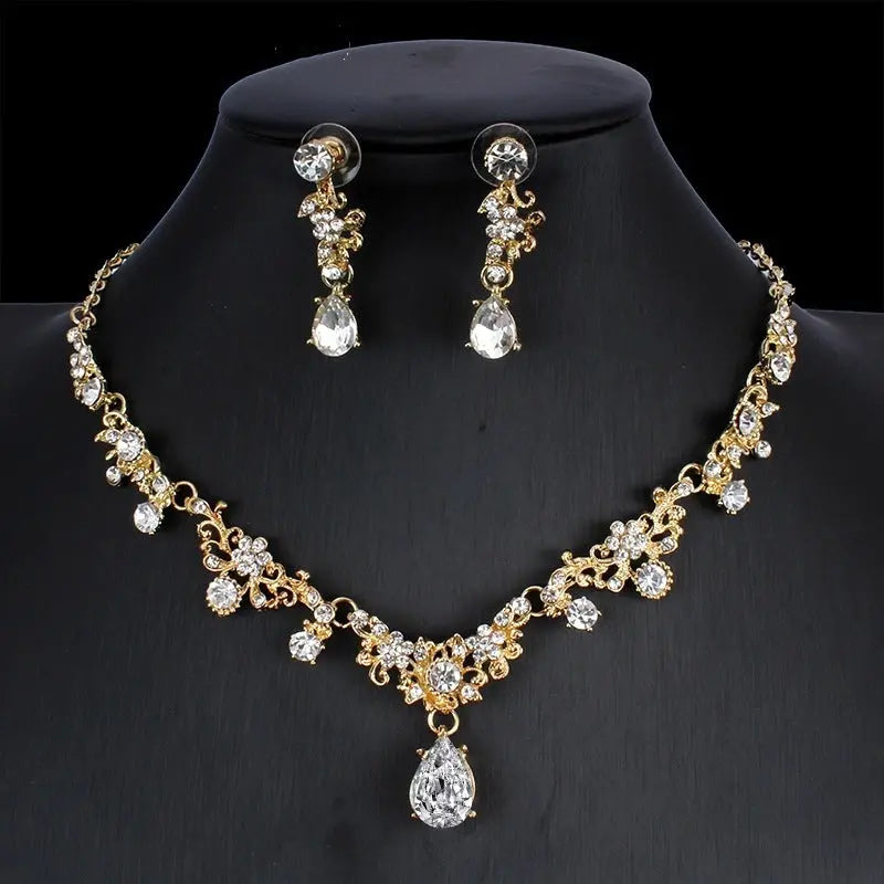 Radiant Golden Zircon Bridal Jewelry Set - Necklace & Earrings for Weddings - Nuriyya Bridal Accessories LLC