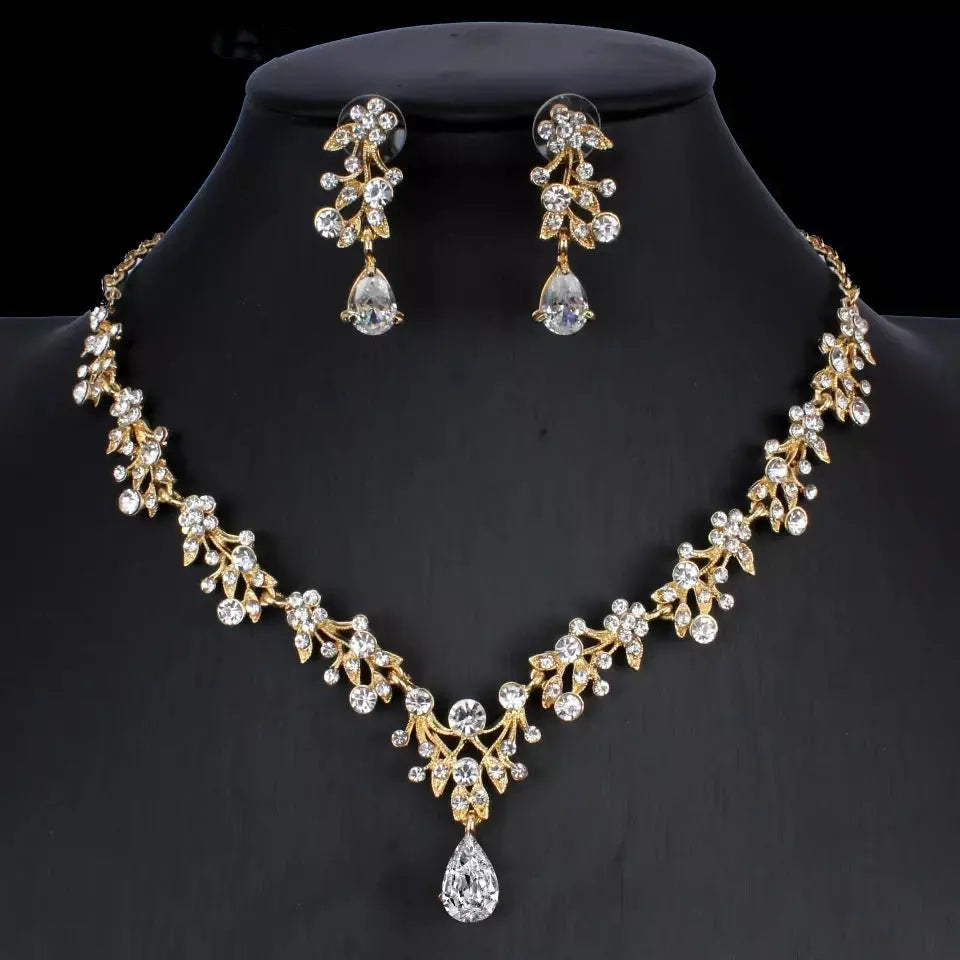 Radiant Golden Zircon Bridal Jewelry Set - Necklace & Earrings for Weddings - Nuriyya Bridal Accessories LLC