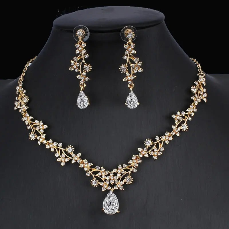 Radiant Golden Zircon Bridal Jewelry Set - Necklace & Earrings for Weddings - Nuriyya Bridal Accessories LLC