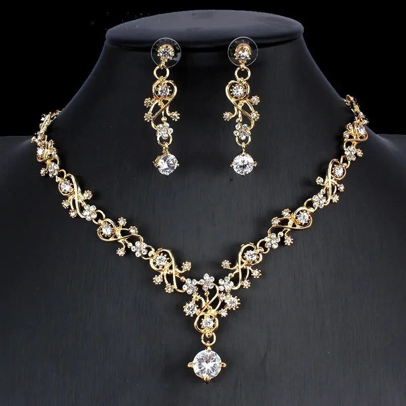 Radiant Golden Zircon Bridal Jewelry Set - Necklace & Earrings for Weddings - Nuriyya Bridal Accessories LLC