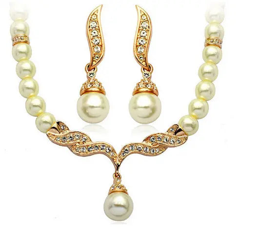 Elegant Angel Wings Bridal Set – Korean Version with Pearl Necklace & Earrings - Nuriyya Bridal Accessories LLC