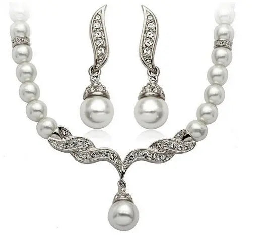 Elegant Angel Wings Bridal Set – Korean Version with Pearl Necklace & Earrings - Nuriyya Bridal Accessories LLC