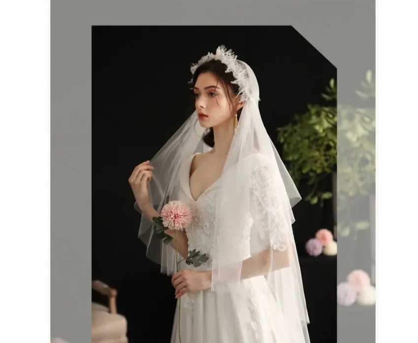 Elegant Bridal Veil | Handmade Lace Flower Double Layer Wedding Veil - Nuriyya Bridal Accessories LLC