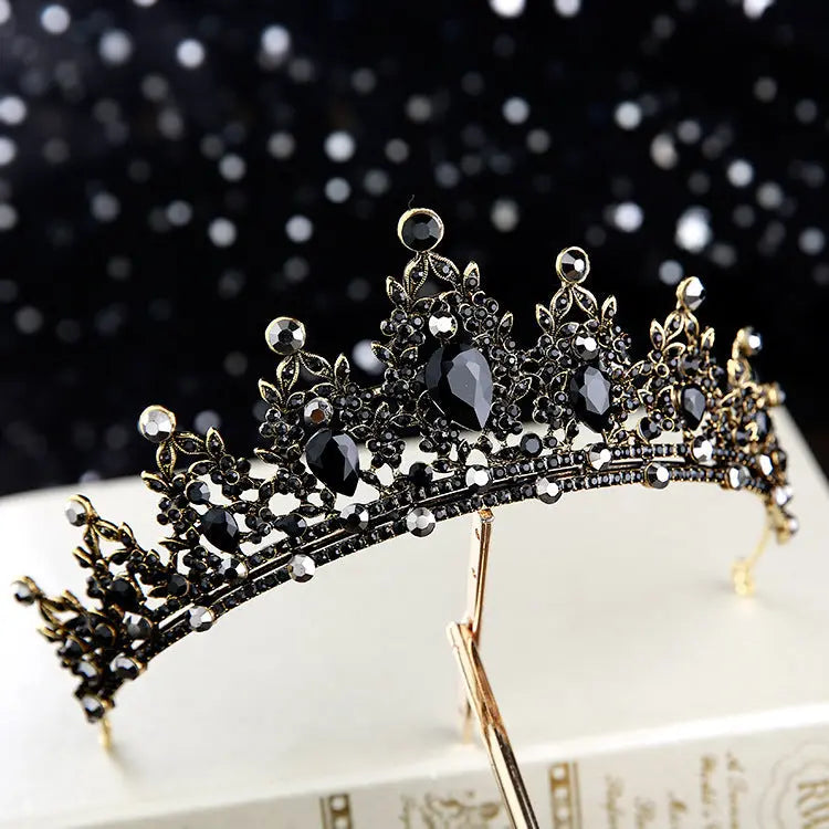 Elegant Vintage Black Diamond Crown – Luxury Bridal Headwear for Weddings - Nuriyya Bridal Accessories LLC