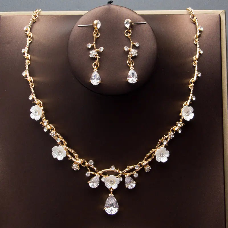 Elegant Gold Bridal Zircon Necklace & Earrings Set - Nuriyya Bridal Accessories LLC