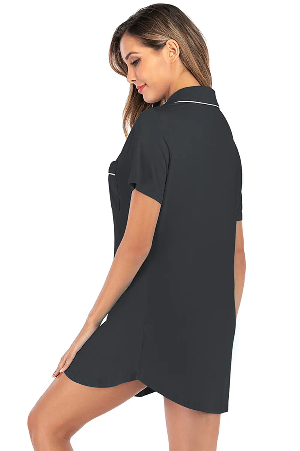 Contrast Piping Pocketed Short Sleeve Dress | Comfortable & Stylish Relaxation Wear - Nuriyya Bridal Accessories LLC