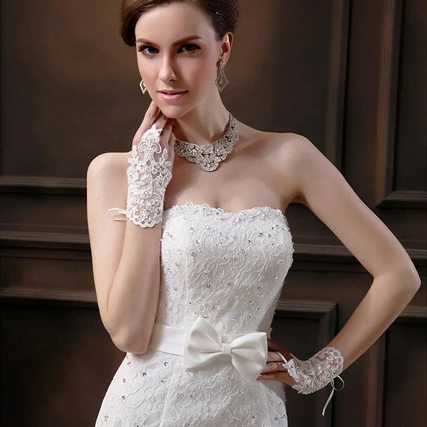 Elegant Bridal Lace Gloves – Short Open Finger Knitted Design - Nuriyya Bridal Accessories LLC