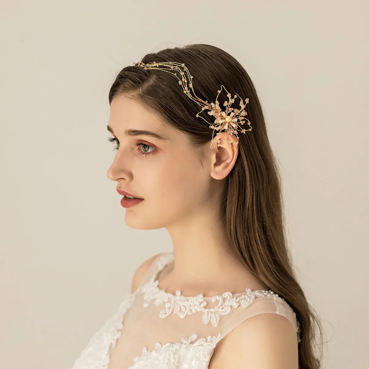 Elegant Gold Bridal Headband with Colorful Porcelain Beads - Nuriyya Bridal Accessories LLC