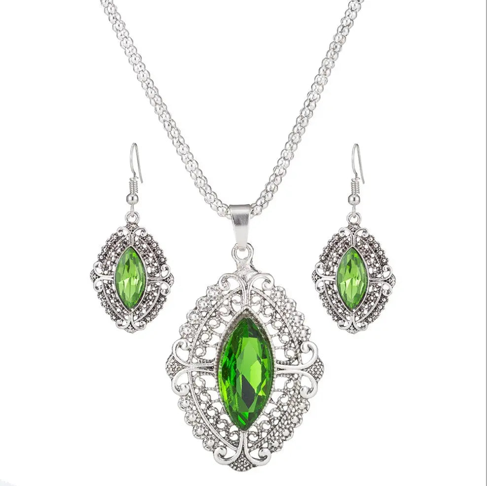 Elegant Zinc-Alloy Geometric Crystal Wedding Jewelry Set – Necklace, Bracelet & Earrings - Nuriyya Bridal Accessories LLC