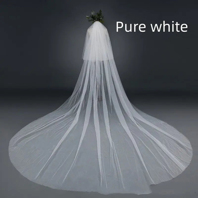 Elegant Bridal Veil with Widened Tail | Pure White & Milky White Mesh Veil for a Breathtaking Look - Nuriyya Bridal Accessories LLC