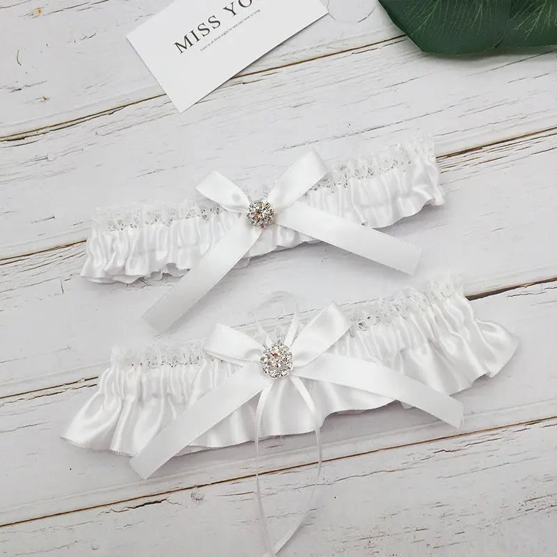 Elegant Bridal Lace Garter with Rhinestones – Wedding Leg Accessories - Nuriyya Bridal Accessories LLC