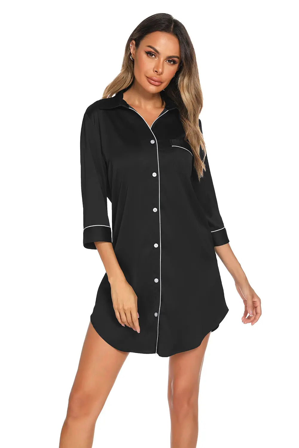 Button-Up Collared Nightdress with Pocket | Elegant and Comfortable Sleepwear - Nuriyya Bridal Accessories LLC