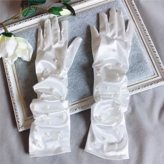 Elegant Summer Bridal Pearl Mesh Gloves – Multiple Colors & Styles - Nuriyya Bridal Accessories LLC