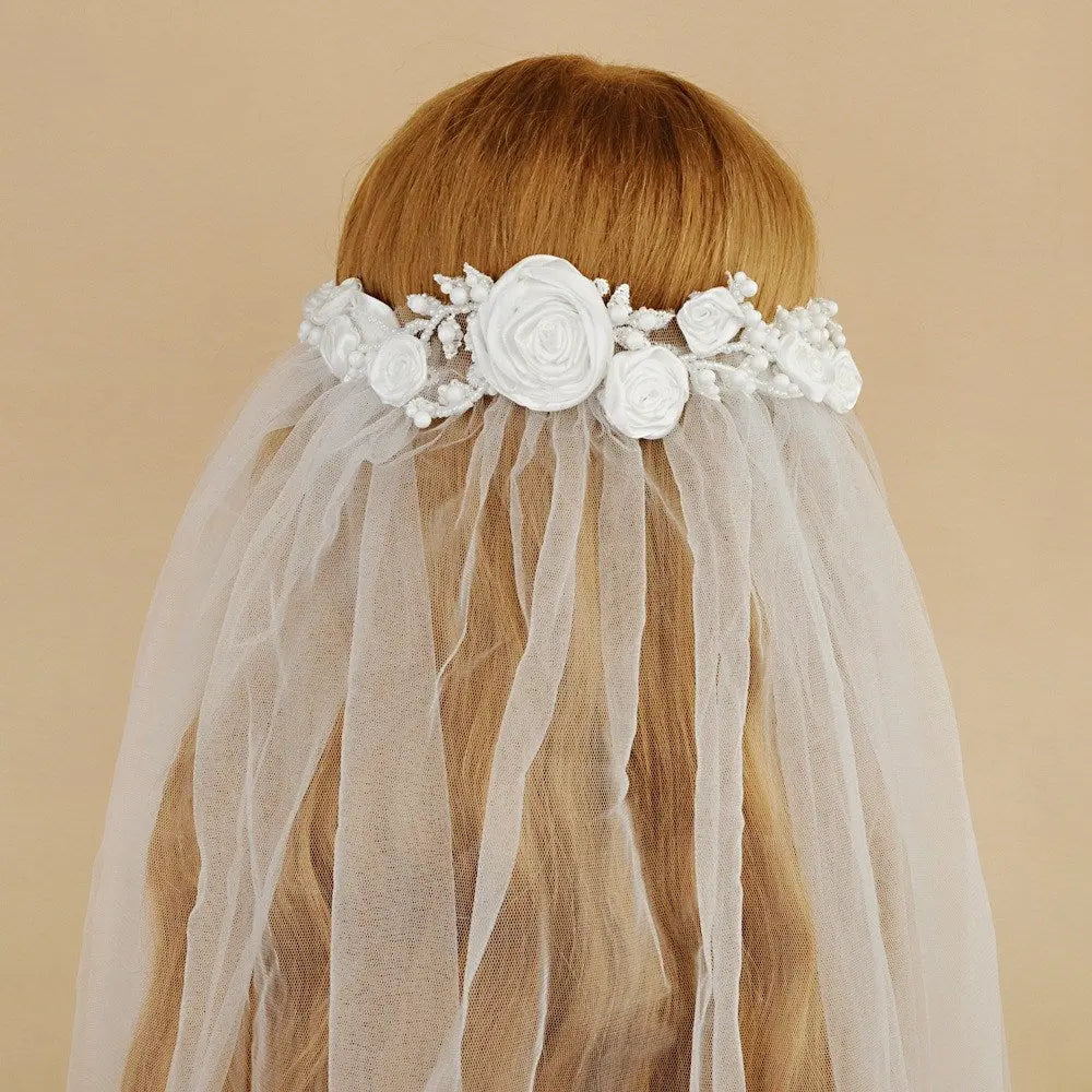 Double-Layer Bridal Veil with Flower Decoration | Elegant Wedding Headgear VS323 - Nuriyya Bridal Accessories LLC