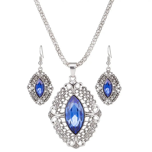 Elegant Zinc-Alloy Geometric Crystal Wedding Jewelry Set – Necklace, Bracelet & Earrings - Nuriyya Bridal Accessories LLC