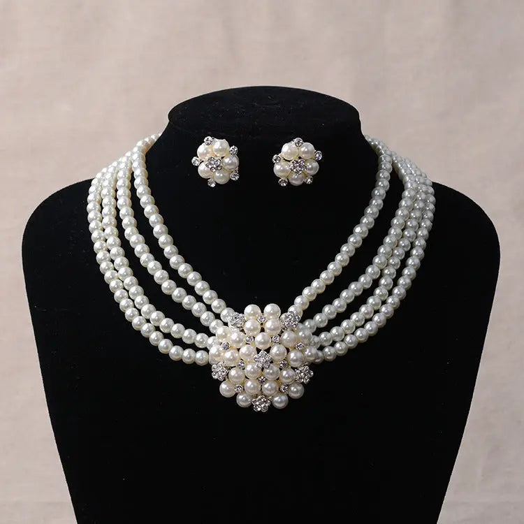 Luxury Bridal Pearl Flower Necklace & Earring Set – Wedding Accessories - Nuriyya Bridal Accessories LLC