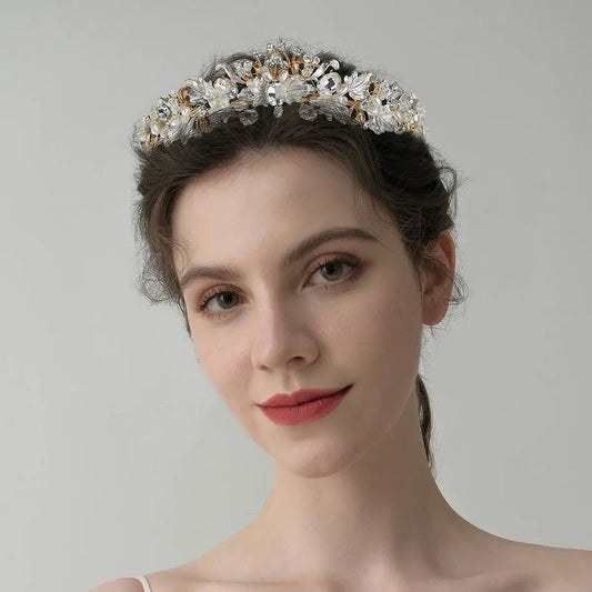 Luxurious Bridal Crown – Baroque Flower Design in Gold & Silver - Nuriyya Bridal Accessories LLC