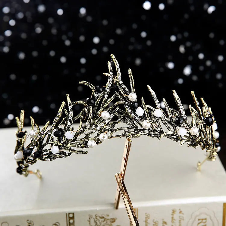 Elegant Vintage Black Diamond Crown – Luxury Bridal Headwear for Weddings - Nuriyya Bridal Accessories LLC