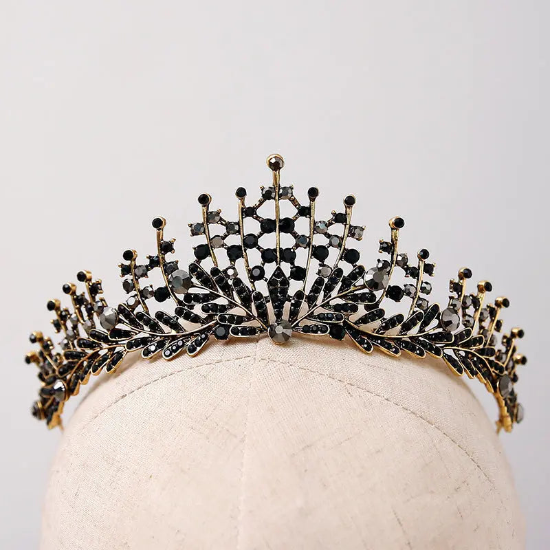 Elegant Vintage Black Diamond Crown – Luxury Bridal Headwear for Weddings - Nuriyya Bridal Accessories LLC