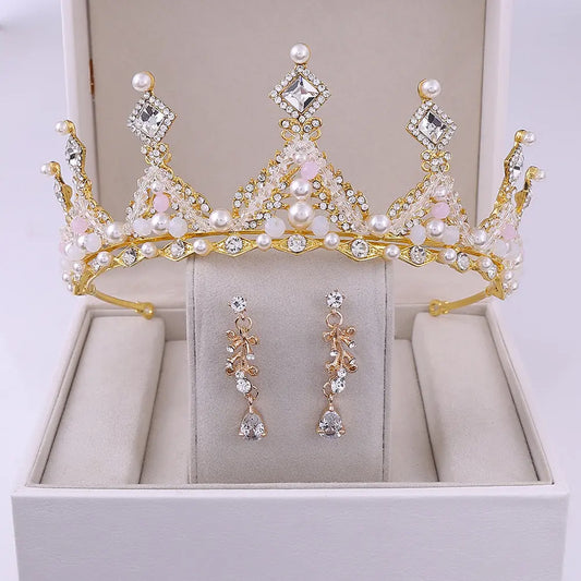 Korean Style Bridal Crown & Earring Set – Handmade Elegance for Women - Nuriyya Bridal Accessories LLC