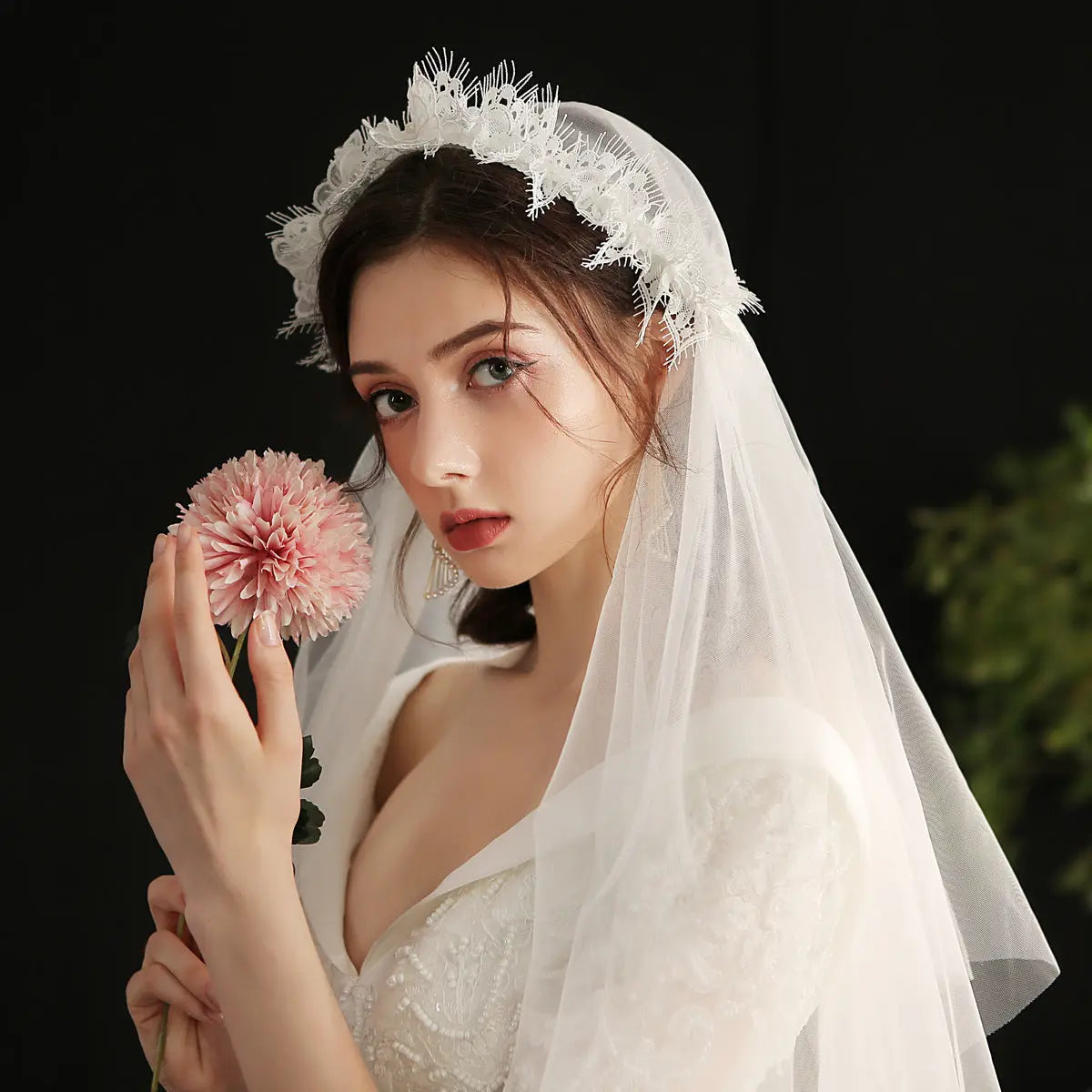 Elegant Bridal Veil | Handmade Lace Flower Double Layer Wedding Veil - Nuriyya Bridal Accessories LLC