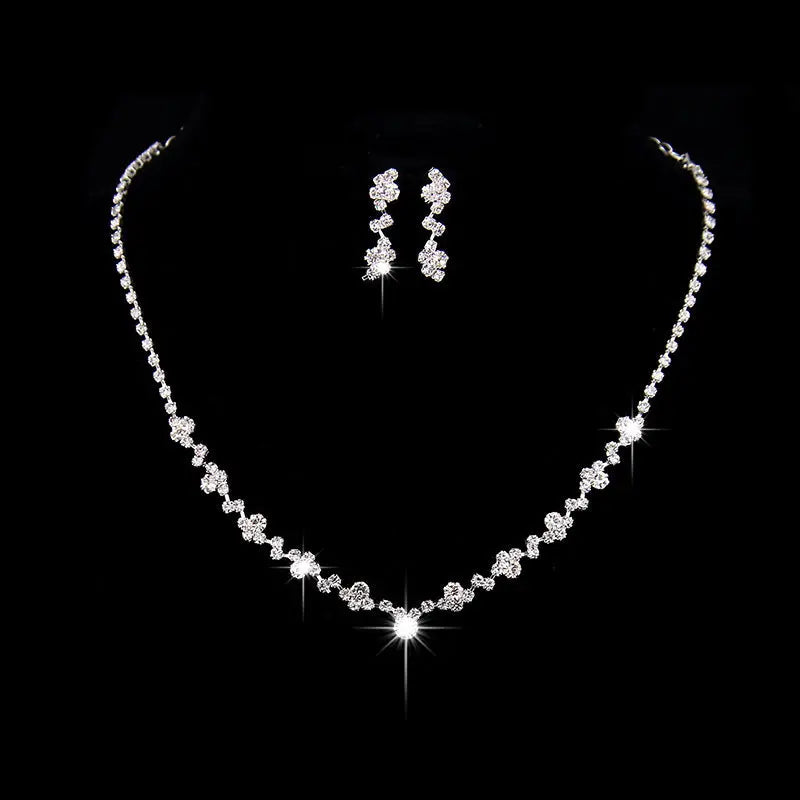 Elegant Rhinestone Bridal Necklace & Earrings Set – Simple Wedding Accessories - Nuriyya Bridal Accessories LLC